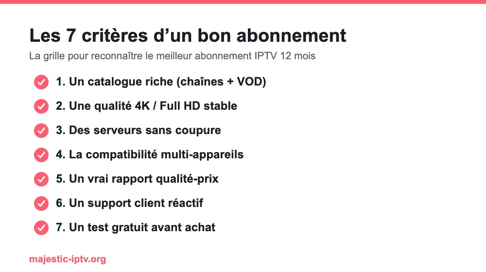Les 7 critères pour choisir le meilleur abonnement IPTV 12 mois